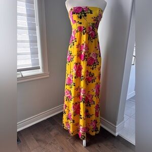 Betsey Johnson Strapless Yellow Floral Dress